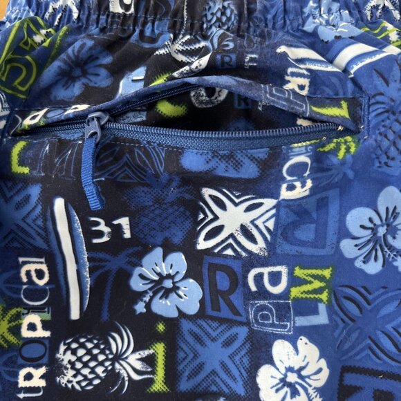 Blue Floral Size L Swim Trunks Sand N Sun 100% Polyester w/Zipped Cargo Pocket - Picture 8 of 8